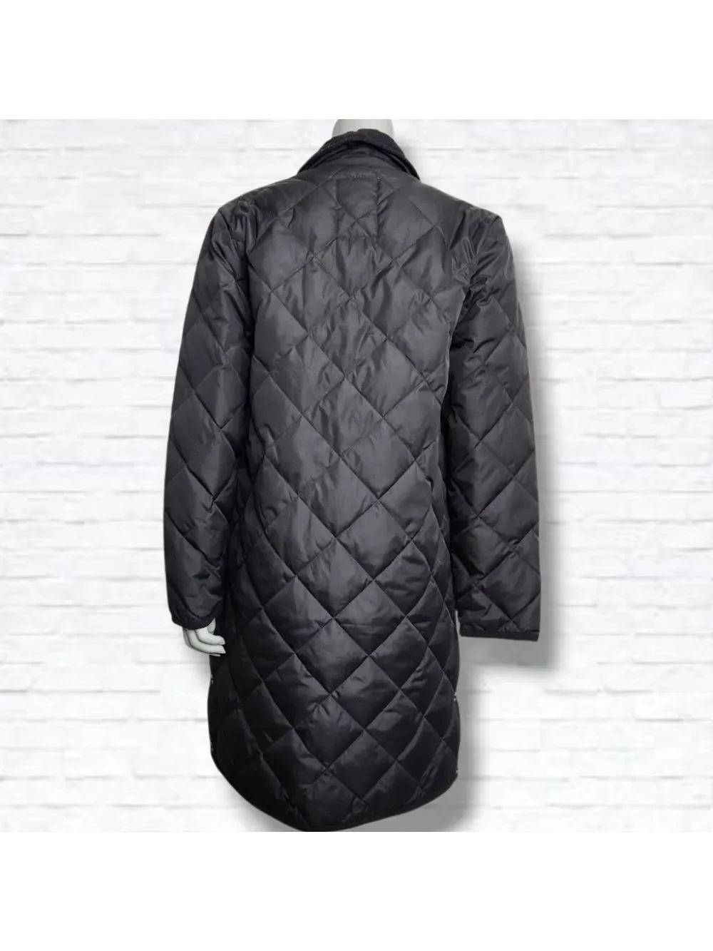 TAION City Chore Coat Black Quilted Piping Collar Long Down Coat Size S BNWT - Picture 6 of 16